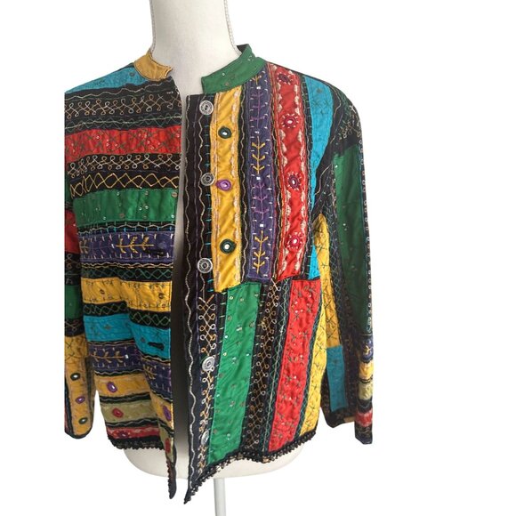 CHICOS Multicolor Striped 100% Cotton Jacket Blazer Size Chicos 1 US M 8 - Picture 5 of 6